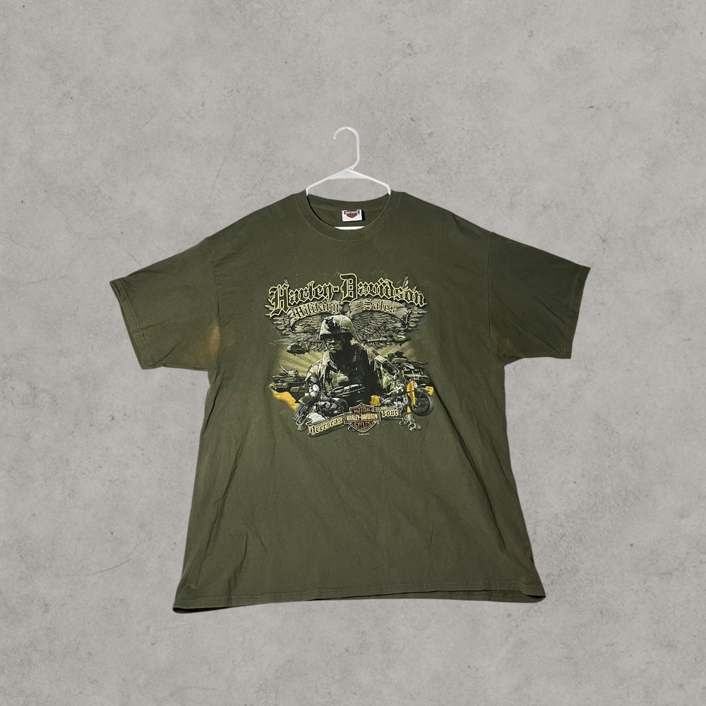Harley Davidson Military Sales Overseas Tour Graphic T-Shirt Olive Green XL